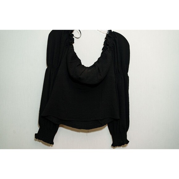 ASTR the label Ruched Textured Puff Sleeve Square Neck Top babydoll cropped - Picture 2 of 8